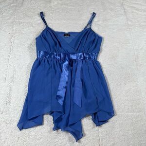 Vintage Y2K Fredricks of Hollywood Blue Pleated Women’s Tank Top Bow